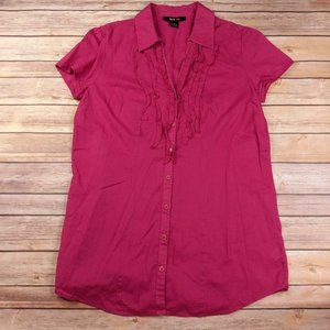 Style & Co 10 Button Front Short Sleeve Shirt Pink Pinstripe